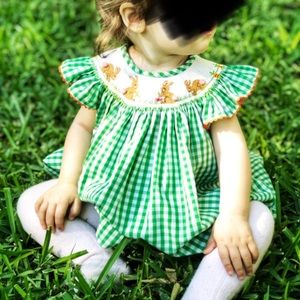 Sweet smocked Easter dress, green gingham 12M